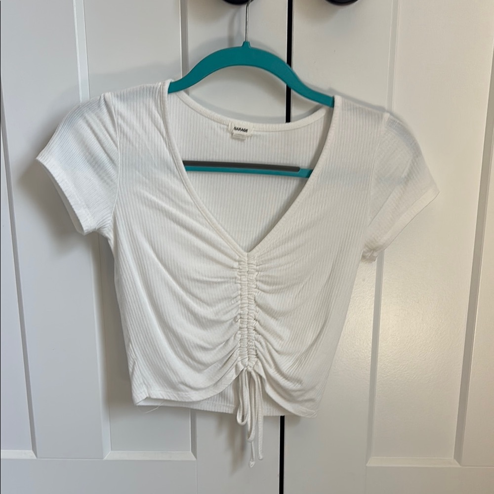 Garage White Ruched Crop Blouse